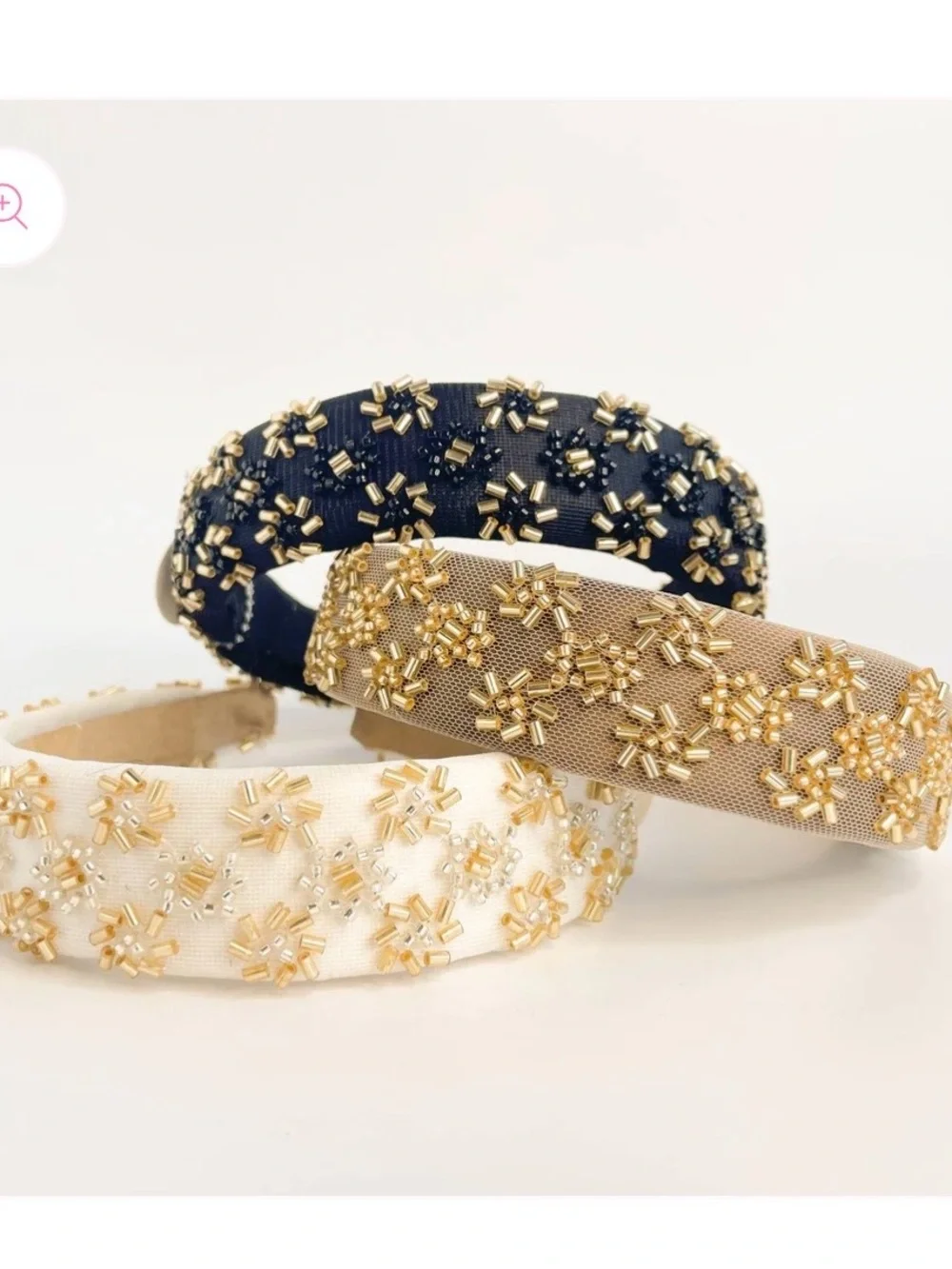 Embellished Beaded Padded Headband - Black, Beige, Ivory